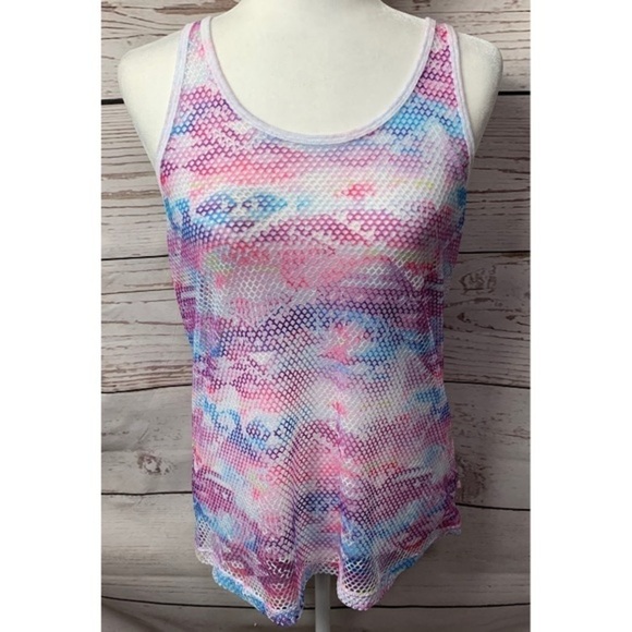 NWOT PINK VS Mesh Crochet Racerback Tank - Picture 1 of 5